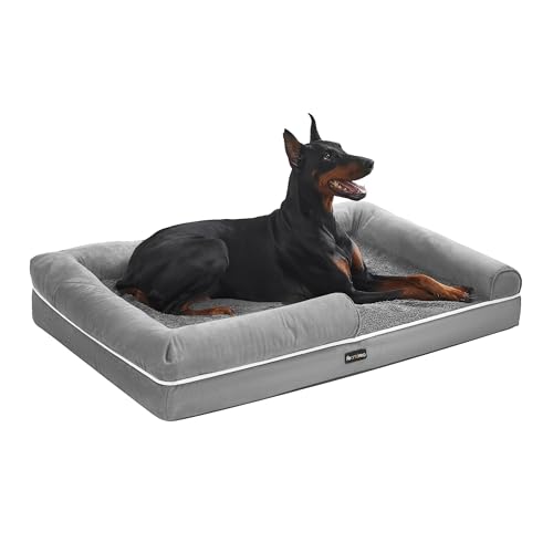 Feandrea Orthopädisches Hundebett, Hundekissen, Hundekorb, weiche Polsterung, Hundesofa, erhöhte Ränder, Bezug abnehmbar und waschbar, 120 x 85 x 18 cm, rutschfeste Unterseite, hellgrau PGW078G02V1
