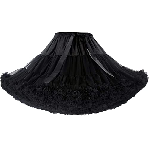 PhilaeEC Damen Petticoat Tüllrock Kurz Tutu Ballett Ballkleid Unterrock Underskirt Crinoline, Länge 40cm, Taille 55-95cm(Schwarz)