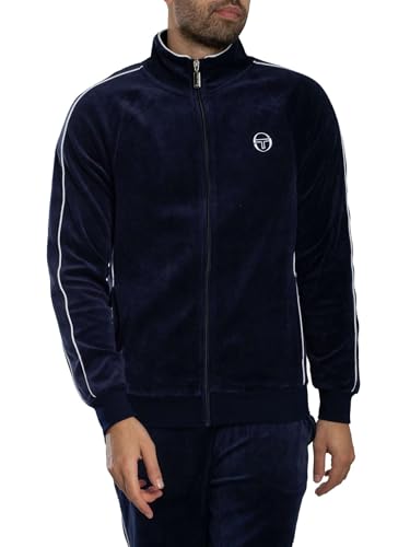 Sergio Tacchini Herren Tasso Velours-Trainingsjacke, Maritime Blue/White, L