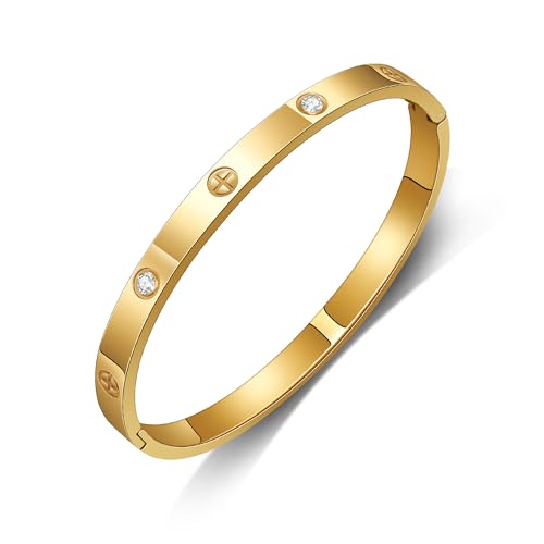 GILIEYER Edelstahl Armband - Klee, Liebe und Freundschaft, Cubic Zirkonia Kreuz, Fashion Mode (19, Kreuz-Gold)