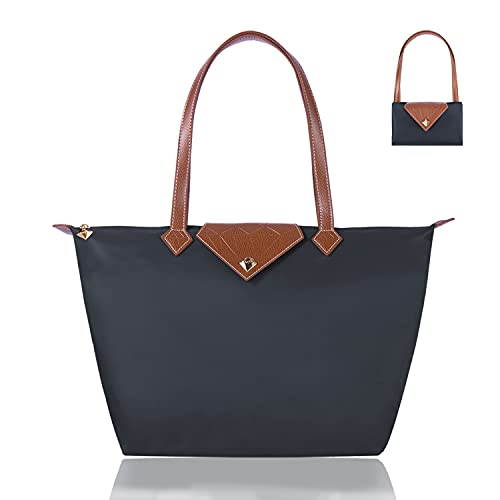 BOJLY Handtasche Damen Groß, Damen-Schultertaschen, Shopper Schultertasche,Wasserdichte Umhängetasche,Faltbare Handtasche Dunkelgrau Für Leisure Travel Büro Schule Einkauf