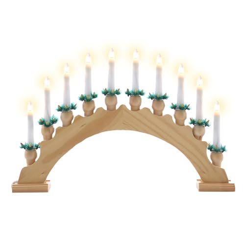 Nipach Schwibbogen aus Holz braun - 10 LED - Leuchtfarbe: Warm-Weiß