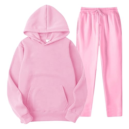 YOSUWOAI Männer und Frauen Sport Set Winter Fleece Thermo Jogginganzug Einfarbige Sportanzug Loose Kapuzenpullover Beam Feet Sportosen Fitness Trainingsanzug Zweiteiler Sweatpants Anzug