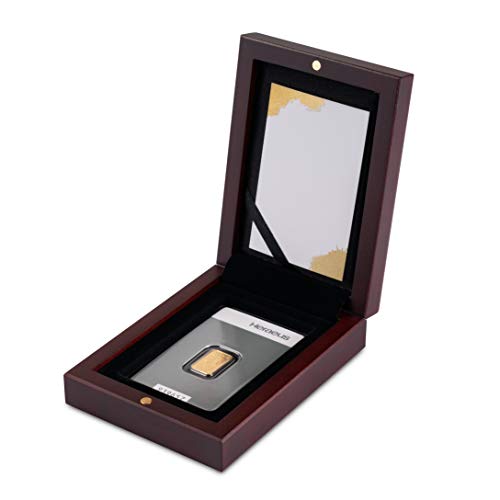 Goldbarren 2g Kinebar Heraeus im edlen Geschenk-Etui mit Grußkarte - Mahagoni - Feingold 999,9 (2g Gold Kinebar)