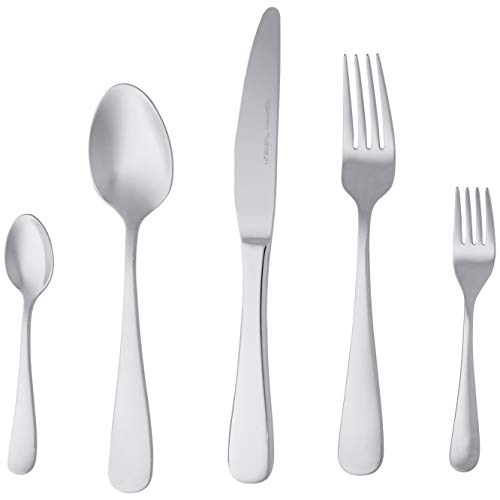 Amazon Basics Essbesteck-Set mit Abgerundeter Rand, Edelstahl, 20-teiliges Set, für 4 Personen, Silber