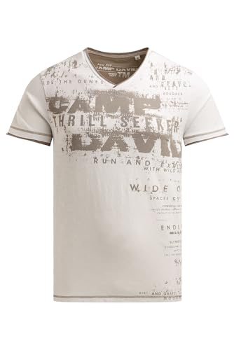 Camp David Herren T-Shirt mit V-Neck im Vintage Look Ivory, L