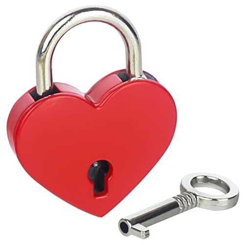 HMF Mini Deko Vorhängeschloss mit Schlüssel in Herzform | 3,9 x 3 x 0,7 cm | Rot