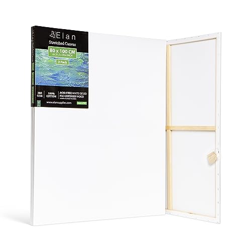 Elan Keilrahmen Leinwand 80x100 3er Set, 100% Baumwolle Leinwand zum Bemalen Groß, Leinwände für Acrylfarben 280GSM, Leinwände Groß, Keilrahmen 80x100