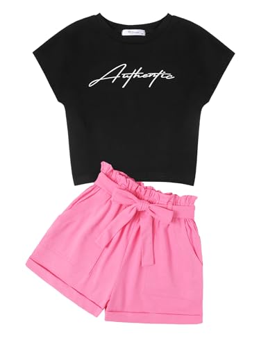 Arshiner Mädchen Tshirt mit Shorts Set Sommer Kinder Bekleidungssets Freizeit Mode Tank Top Zweiteiliges Kleidung Sets für Mädchen 9-10 Jahre