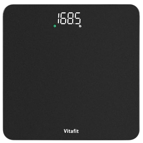 Vitafit Personenwaage Digital, Hohe Genauigkeit 0,05kg durch Unser Professionelle Fabrik Seit 2001,Waage Personen mit LED und Step-On, Körperwaage mit 182kg, Silberschwarz Sprühen