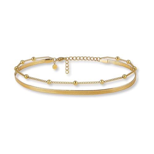 GD GOOD.designs Fußkettchen Gold für Damen I Mehrreihige Fußkette - Verstellbar I Goldene Schlangenkette Fußschmuck I Wasserfest