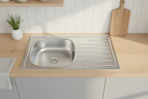 Faizee Möbel Edelstahlspüle - Modern Edelstahl Einbauspüle für die Küche, Robustes Spülbecken aus Edelstahl, Langlebig und Stylisch (Ohne Armatur, 76)