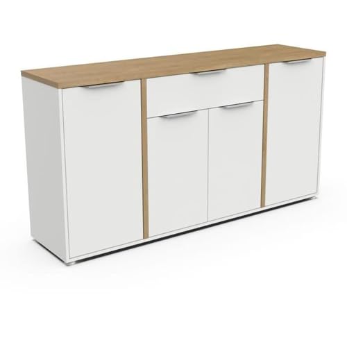 Demeyere Sideboard, Weiß und Eiche, 160,7 x 39,6 x 85,6 cm