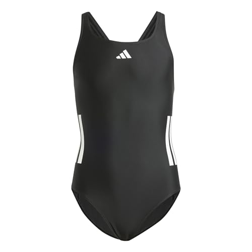adidas Mädchen 3-Stripes C-Back Swimsuit Kids Swimwear, Black/White, 11-12 Years