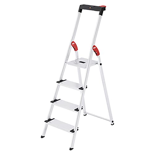 Hailo L75 ComfortLine Alu-Stehleiter mit 4 XXL-Stufen bis 150 kg, Silber