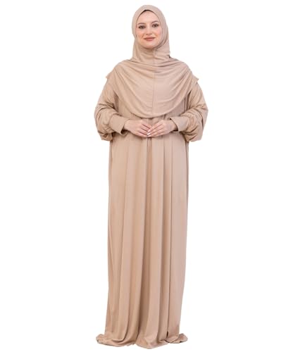 Prien Gebetskleidung Mit Hijab Für Damen, Baumwolle Muslim Abaya Für Frauen, Weich Kopftuch Gebetskleid, Elegante Türkische Islamische Kleid Eid, Ramadan, Umrah, Hajj (Tiefer Nerz, Standard)