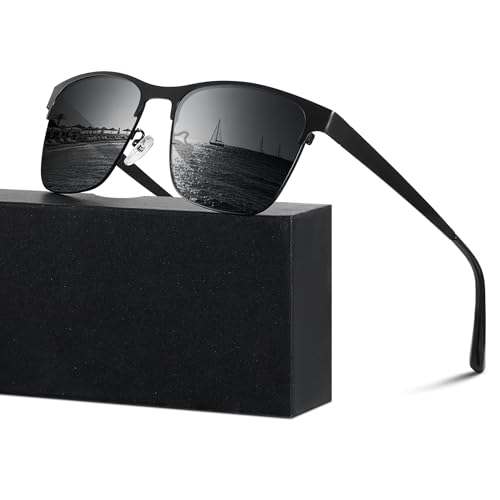 Glapeame Sonnenbrille Herren polarisiert UV400 Schutz Rechteckig Sonnenbrillen Klassisch Unisex sunglasses men für Fahren Golf Angeln,Schwarz