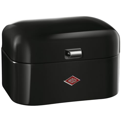 Wesco Single Grandy Brotkasten in der Farbe schwarz, pulverbeschichtetes Stahlblech, Lüftungslöcher und stabiler Handgriff, 22 x 26,8 x 17,5 cm
