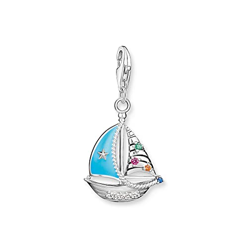 THOMAS SABO Charm-Anhänger türkises Segelboot Silber 925 Sterlingsilber, Geschwärzt, Kaltemail