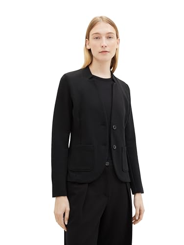TOM TAILOR Damen 1038703 Basic Ottoman Blazer mit Taschen , 14482 - Deep Black, L