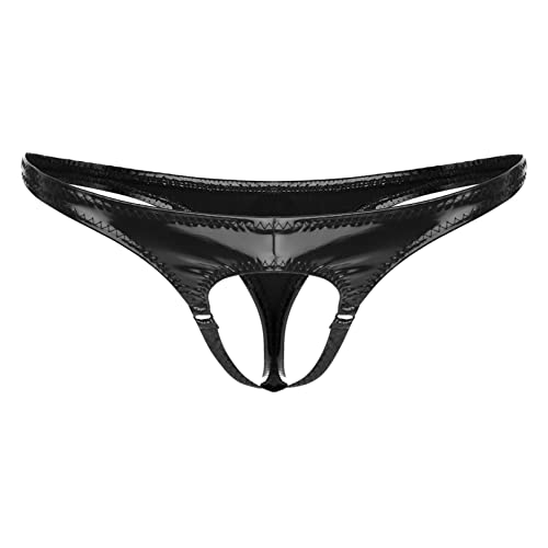 ranrann Herren Wetlook Slips Strings Tanga Jockstrap mit Penis Loch Ouvert Dessous Männer Unterwäsche Unterhose Offener Schritt Unterhose Schwarz_G M
