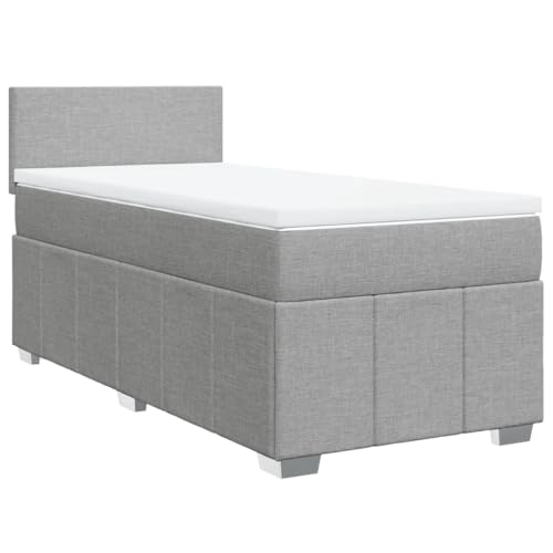 vidaXL Boxspringbett, Einzelbett mit LED Matratze Matratzenauflage, Bettgestell mit Lattenrost Kopfteil, Polsterbett Bett für Schlafzimmer, Hellgrau 90x200cm Stoff