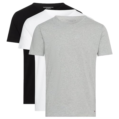 Tommy Hilfiger Herren 3er Pack T-Shirts Kurzarm Stretch Rundhalsausschnitt, Mehrfarbig (Black/White/Grey Heather), M