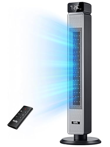 Ezify Turmventilator Sehr Leise, 7,3 m/s Starkwind & 30 dB Nachtmodus Ventilator Leise, 90° Oszillation, 6 Stufen, 12H Timer, Standventilator mit fernbedienung für Schlafzimmer, Büro