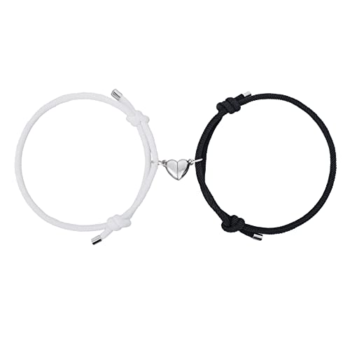 Yolev 2 Stück Magnet Paare Armbänder Schwarzes Weißes Herz Geflochtenes Seil Armbander Freundschaftsarmband Damen und Herren Schmuck Zubehör