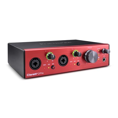 Focusrite Clarett+ 2Pre Audio-Interface mit USB-C-Bus für die Musikproduktion, mit zwei professionellen Vorverstärkern und leistungsstarken, transparent klingenden Kopfhörerausgängen/Hi-Z-Eingängen