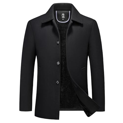 KUDORO Herren Wintermantel Wolle Kurzmantel Herren Wollmantel Winterjacke Slim Fit für Business Freizeit Peacoat Herren Casual(Schwarz,L)