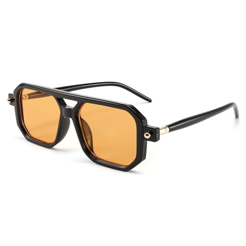 FEISEDY Retro 70er Jahre Sonnenbrille Damen Herren Vintage Flache Quadratische Brille mit UV400-Schutz B2622
