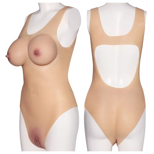 Jomyu Realistische Silikon Brüste Mit Simulierte Vagina Silikon Dreieck-Body Bodysuit Vagina-Unterwäsche für Transgender, Crossdresser, Drag Queen, Cosplay Bodysuit Sexspielzeug für Männer Solo(F-Cup)