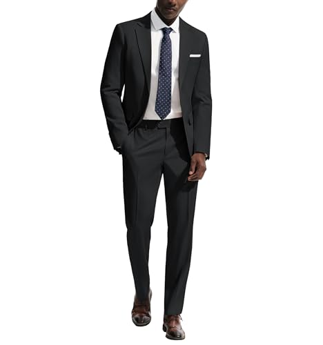 PJ PAUL JONES Herren Anzug 2 Teilig Slim Fit Herrenanzüge Modern Anzug-Set Klassische Sakko Hose Suits Zwei Knöpfe Anzughose für Business Hochzeit Party, Schwarz, L