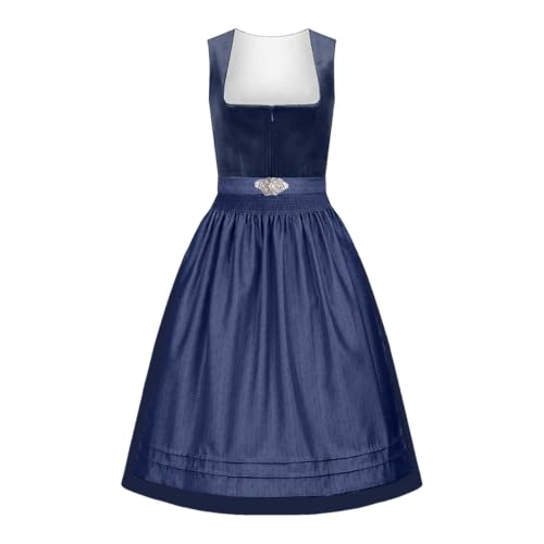 Dirndl Blau Midi Damen Samt mit Schürze,Modernes Dirndlkleid,Elegantes Dirndl Kleid Trachtenkleid für Oktoberfest Wiesn,Festliches Modern Trachten Outfit Trachtenmode,03 Marine,XL