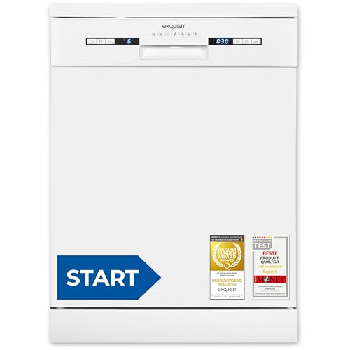 Exquisit START Geschirrspüler 60 cm, 13 Maßgedecke, Unterbaufähig, 11 Liter, Startzeitvorwahl, Restlaufanzeige, 7 Spülprogramme, GSP9313-030E weiss