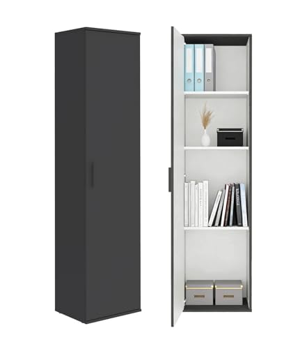 mokebo Mehrzweckschrank schmal (42 cm) 'Der Kompakte' Made in Germany aus Holz Schmaler Haushaltsschrank 1 Tür 3 Fachböden 180 cm hoch Universalschrank Anthrazit
