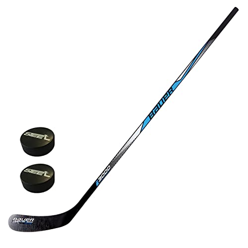 STEEL Eishockey Schläger Bauer Set mit Zwei Pucks - Modell Bauer i3000 inkl. 2xPucks für Erwachsene, Kinder und Kleinkinder (Links - Linke Hand unten, Senior - 150cm)
