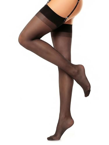 GLAMORY Damen Strapsstrümpfe Perfect 20 DEN, Schwarz (Schwarz), Large (Herstellergröße: L-(44-46))
