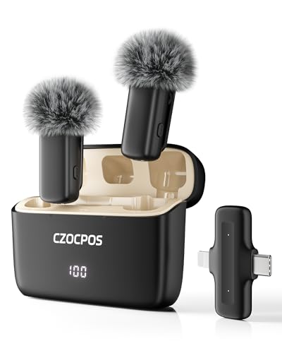 CZOCPOS Kabelloses Lavalier Mikrofon Wireless für iPhone/iPad/Android mit Ladebox, Geräuschunterdrückung, 36 Stunden Akkulaufzeit, Mini Mikrofon für iPhone für Video/YouTube/Vlogs