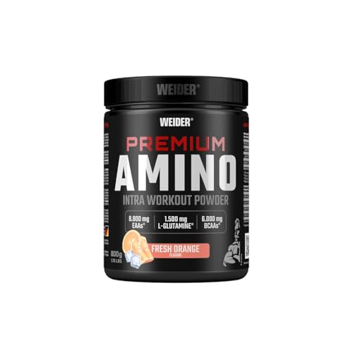 Weider - Premium Amino - Intra-Workout Drink mit EAAs, Kohlenhydraten und Elektrolyten - Aminosäuren Komplex mit L-Glutamin - Für mehr Energie beim Training - 800g - Fresh Orange