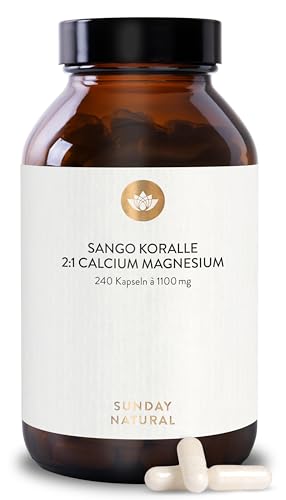 SUNDAY NATURAL® Sango Meereskoralle Kapseln - 240 Kapseln - 660mg Calcium hochdosiert & 330mg Magnesium im 2:1 Verhältnis - Premium Sango Koralle aus Japan - Laborgeprüft, ohne unnötige Zusätze
