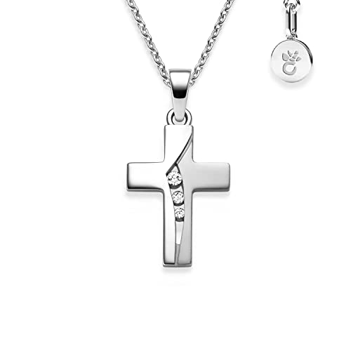 Kreuz Kette Kommunion Mädchen echt Silber 925 | Kreuz-Anhänger Halskette Kreuzkette| Kinder-Schmuck Erstkommunion Tauf-Geschenk Konfirmation Firmung Geburt Taufe | Silberkette Taufkette Kinderkette