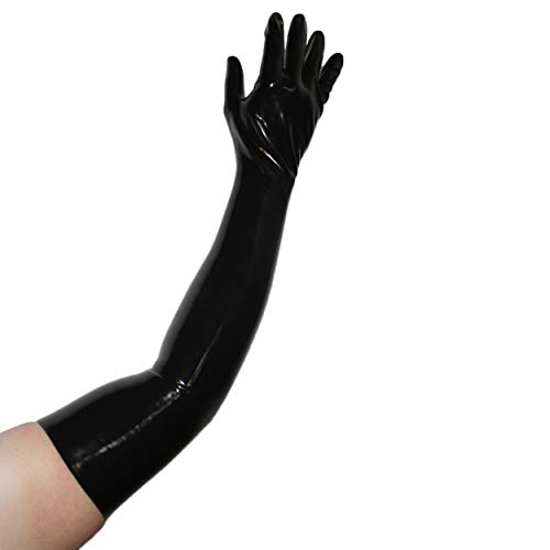 Rubberfashion lange Latex Handschuhe - Latexhandschuhe lang bis zum Oberarm für Damen und Herren Paar schwarz 0.4mm M