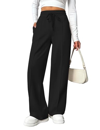 PINSPARK Damen High Waist Weite Jogginghose Freizeit Schwarz S