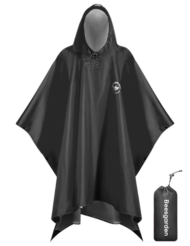Beesgarden Leichter Wasserdichter Regenponcho mit TPU-Beschichtung, 8000mm Wasserdichte Bewertung, Damen Herren Tragbares Atmungsaktiver Wiederverwendbar Regenjacken für Camping Wandern Fahrrad Angeln