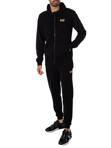EA7 Herren Trainingsanzug Mit Reißverschluss Und Kapuze, Black/Gold, L