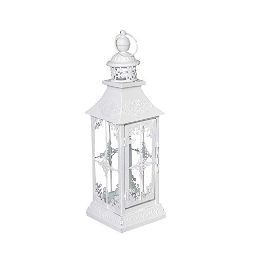 Grafelstein Laterne Chalet für Drinnen und Draußen - Höhe 40cm - dekorative Standleuchte mit Kerzenhalter – Vintage Design Laterne in Shabby Chic – Matt Weiss