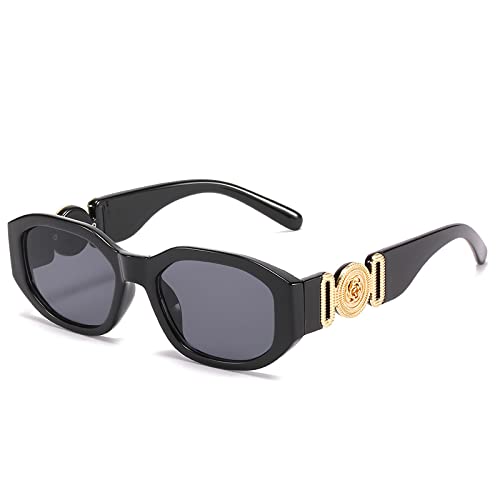 OSAGAMA Trendige Rechteckige Sonnenbrille für Damen Herren Unregelmäßige Vintage 90er Übergroß Brille UV-Schutz A-Schwarz