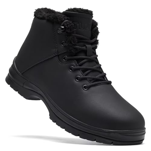 TLOLA Winterschuhe Herren Warme Gefüttert Winterstiefel Männer Schnürstiefeletten Trekkingschuhe Wanderhalbschuhe Outdoor Schuhe Winterboots Schwarz 45